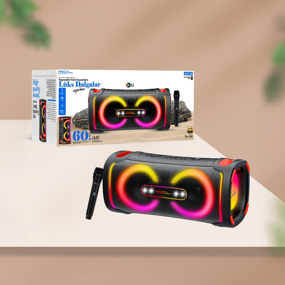 60W 2x6.5 İnç Taşınabilir Parti Hoparlörü Bluetooth