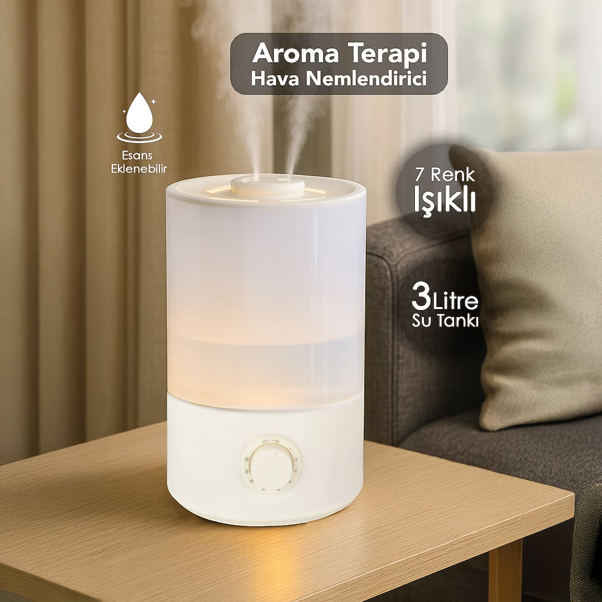 3L Kapasiteli Ultrasonik Aromaterapi Hava Nemlendirici